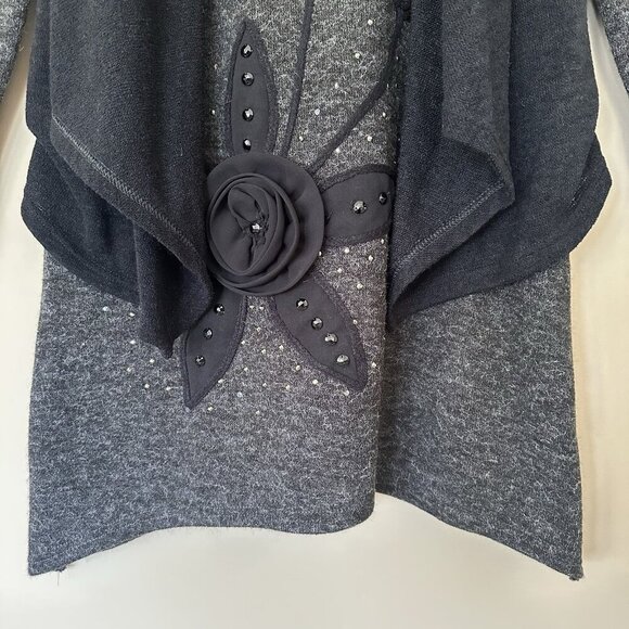 Pretty Angel Artsy Embroidered Flower Sweater Women L Linen Blend Lagenlook Whim - Picture 4 of 9